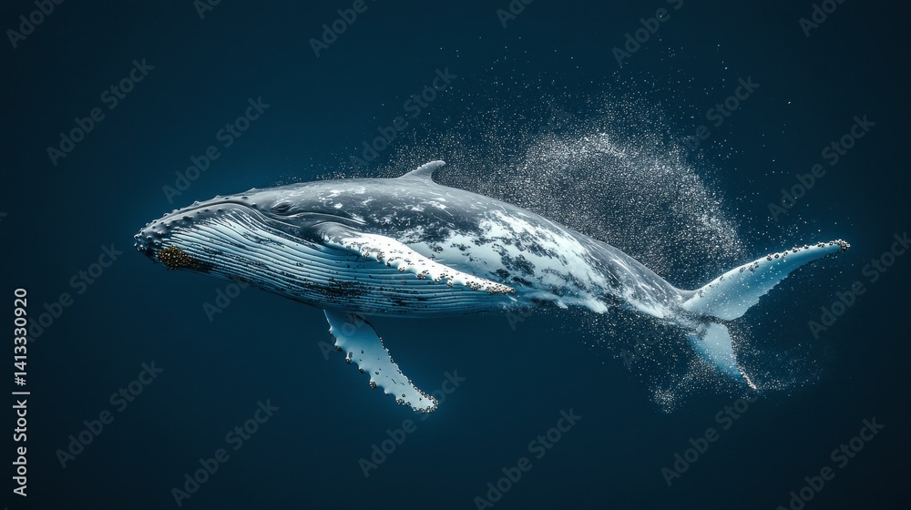 Fototapeta premium Majestic whale in deep ocean. Powerful, graceful creature