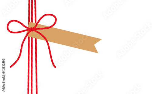 Hand drawn bow, gift tied up with cotton red rope bakers twine, ribbon with blank kraft paper flag tag. Packing string for present Birthday, Christmas pastry box. Flat EPS10 on transparent backgroud