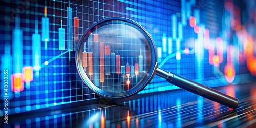 Magnifying Glass on Stock Market Chart, Digital, Finance, Market ,financial data, financial analysis, stock market trends