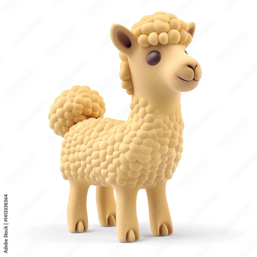 Fototapeta premium Playful, cartoon llama figurine in pastel yellow.