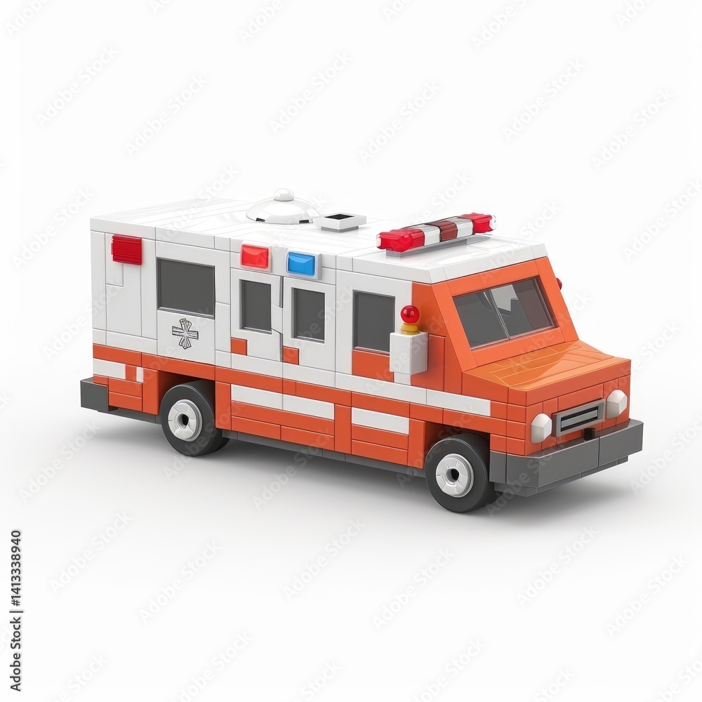 Orange and white emergency vehicle toy. Orange and white emergency vehicle toy.