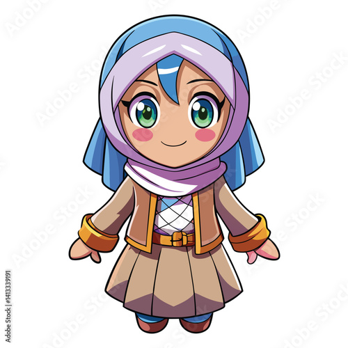 Cute cartoon girl in hijab (2)