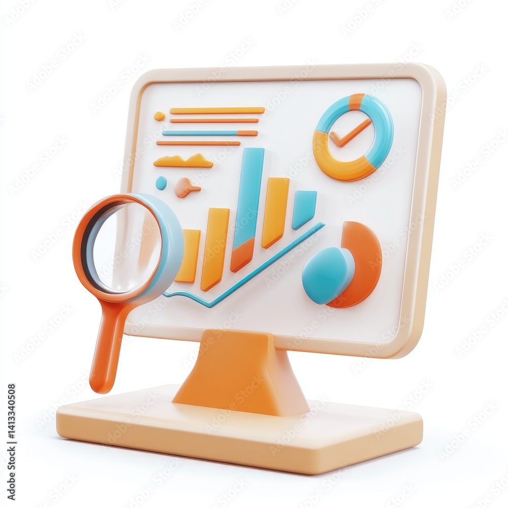 Data analysis represented by a magnified dashboard.