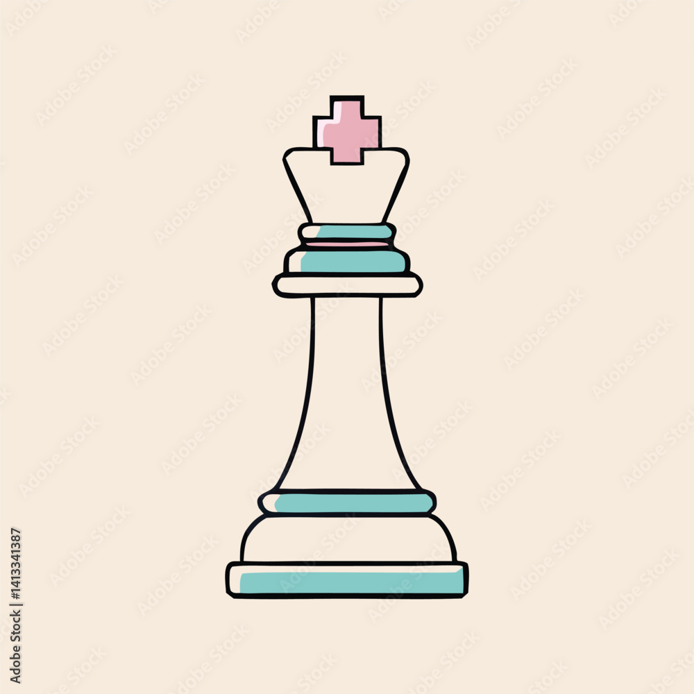 Stylized Chess King Piece Illustration With Soft Colors And Hand Drawn Feel Stylized Chess King Piece Illustration With Soft Colors And Hand Drawn Feel