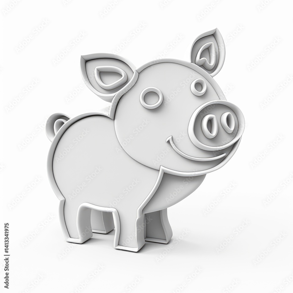 Fototapeta premium Outlined cartoon pig cookie cutter.