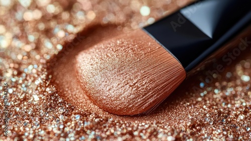 Wallpaper Mural Makeup brush resting on copper shimmer powder with sparkling particles during a beauty routine Torontodigital.ca