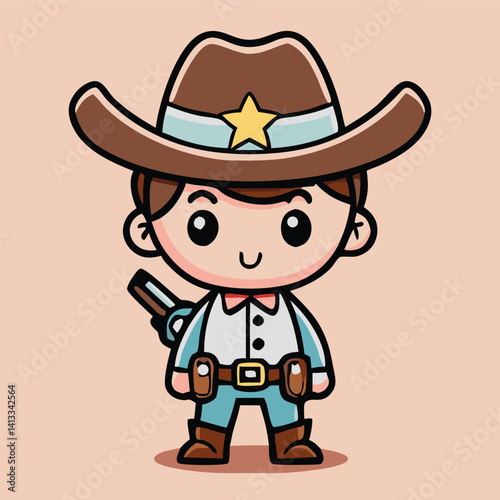 Cute Cartoon Cowboy Character With Gun Illustration