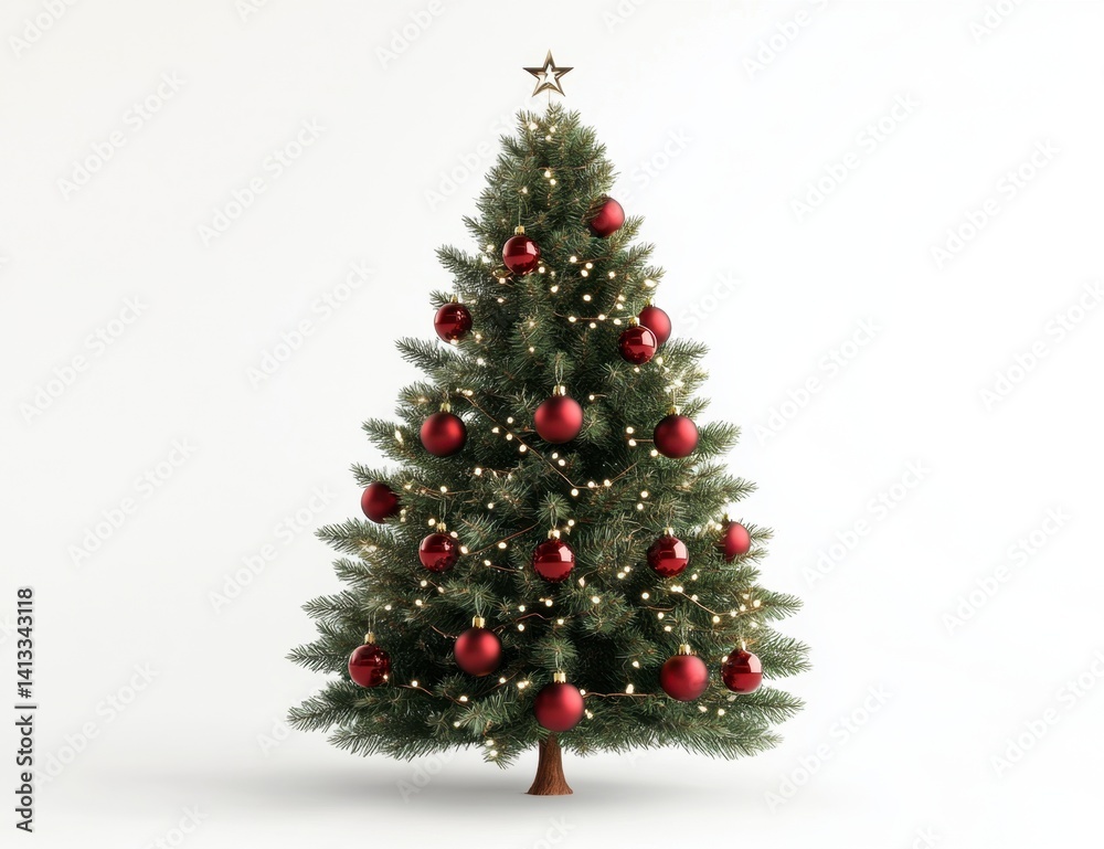 Elegant Christmas Tree with Red Ornaments and Warm Lights Elegant Christmas Tree with Red Ornaments and Warm Lights