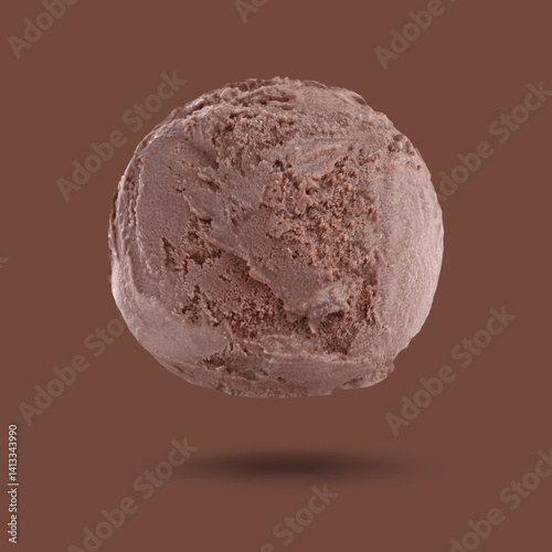 Obraz na płótnie Ice cream scoop in air on brown background. Yummy dessert w salonie