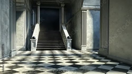 Grand Staircase in a Classic Marble Hallway