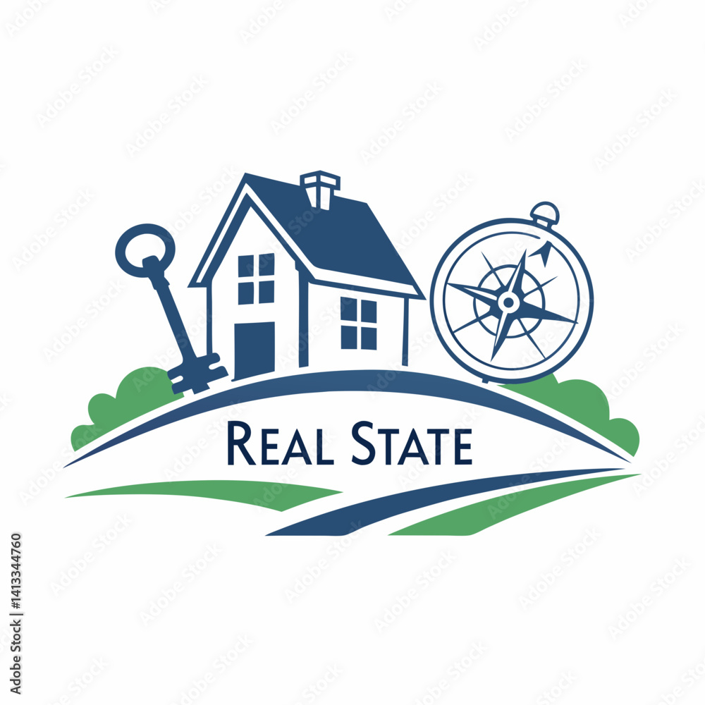 Fototapeta premium Simple graphic of a house and key symbolizing home ownership.
