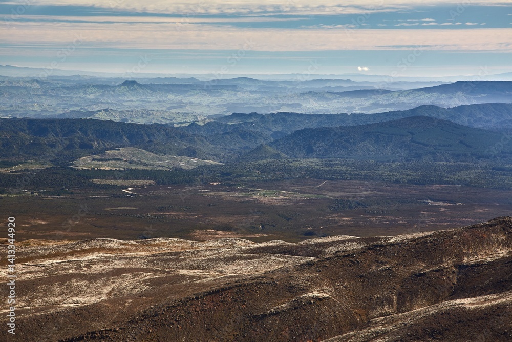 Cloudy mountain landscape with wild hills and valleys