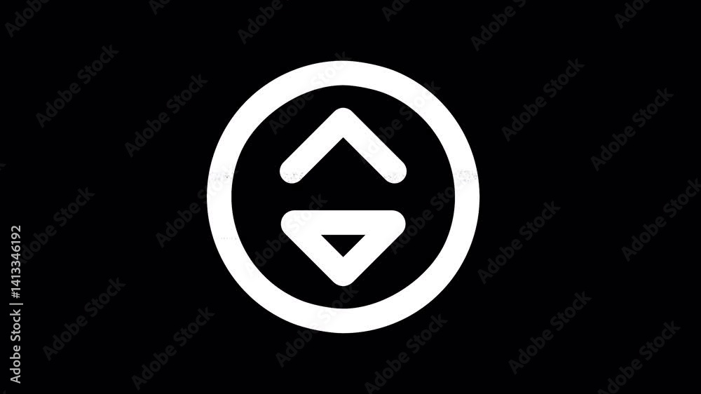 Icon sort circle down is distorted. Glitch. Noise, chromatic aberration, geometric distortion. Transparent background, looped. In-Out looped. Alpha BW at the end Icon sort circle down is distorted. Glitch. Noise, chromatic aberration, geometric distortion. Transparent background, looped. In-Out looped. Alpha BW at the end