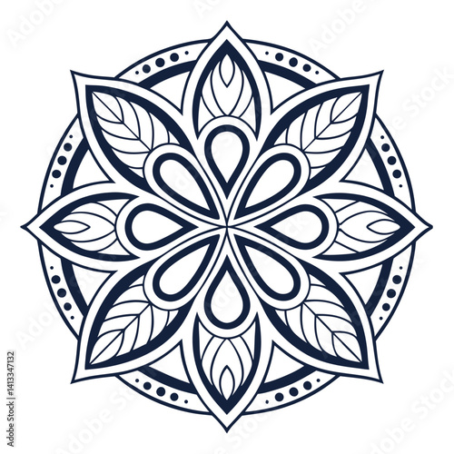 black and white floral ornament a flower design vector 
