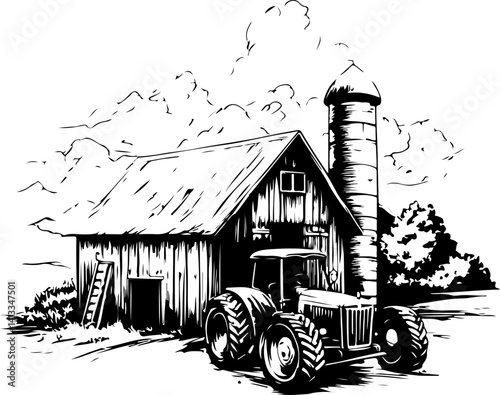 Old Barn and Tractor, tractor, farm, agriculture, machine, vehicle, machinery, old, toy, red, equipment, agricultural, transport, farming, farmer, green, field, wheel, tire, car, engine, industry, rur