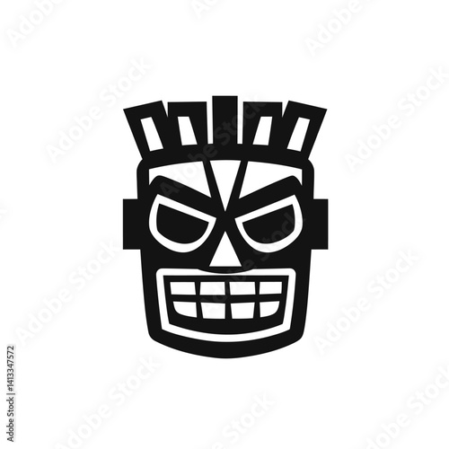 Tiki idol symbol, a basic illustration of a contemporary tiki idol icon for web design set against a white background