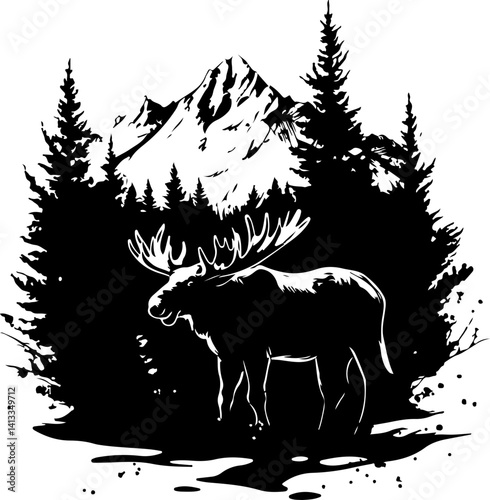 Moose Designs, vector, animal, illustration, tattoo, tree, silhouette, forest, black, art, nature, deer, tribal, wild, design, symbol, christmas, bird, logo, head, mammal, dragon, horse, drawing, patt