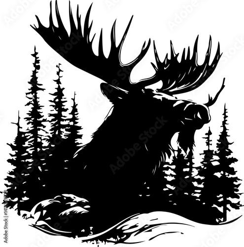 Moose Designs, vector, animal, illustration, tattoo, tree, silhouette, forest, black, art, nature, deer, tribal, wild, design, symbol, christmas, bird, logo, head, mammal, dragon, horse, drawing, patt