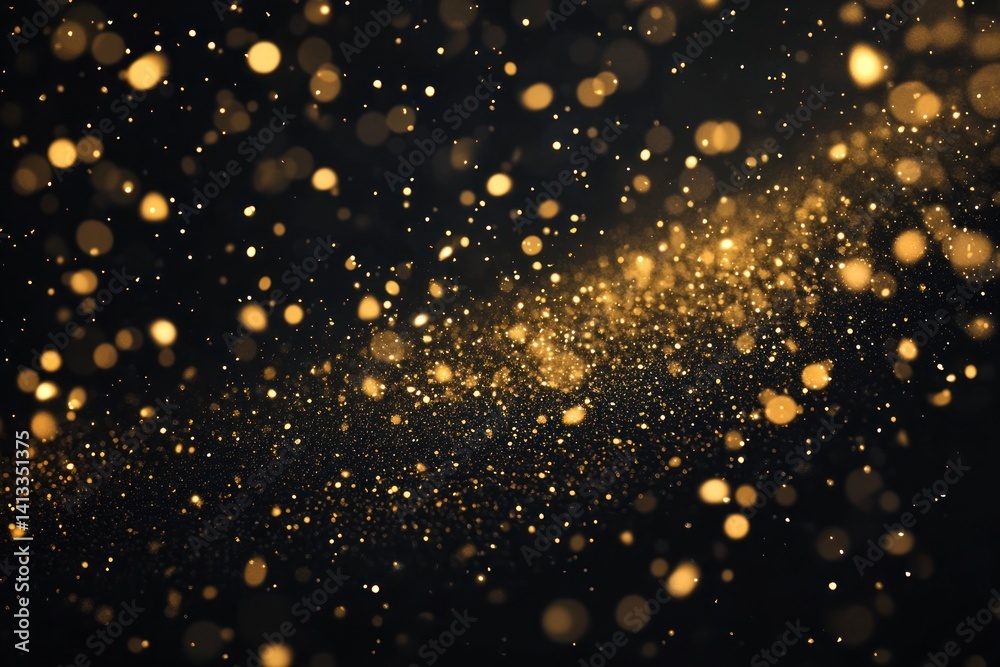 Golden bokeh lights scattered on a dark background creating a magical atmosphere. Golden bokeh lights scattered on a dark background creating a magical atmosphere.