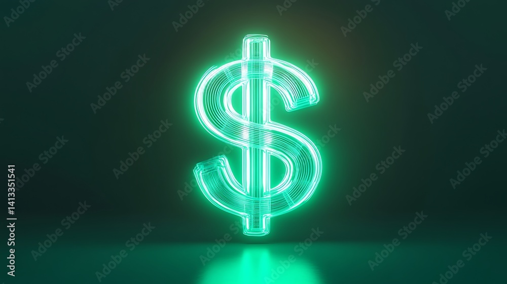 Obraz premium Glowing Green Dollar Sign Finance and Wealth Concept