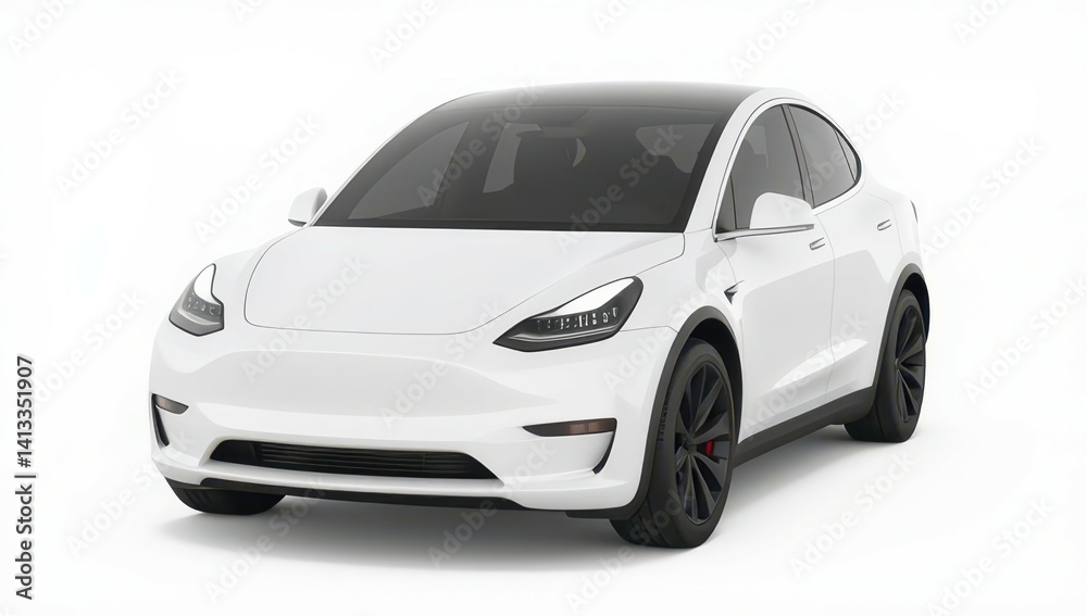 Fototapeta premium Modern White Electric SUV, Isolated on White Background