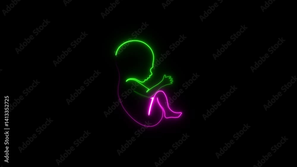 Human embryonic and fontal development. Glowing neon human fetus inside the womb. Pink color Human anatomy baby concept. Pregnancy fetal fetus development icon. Human embryonic and fontal development. Glowing neon human fetus inside the womb. Pink color Human anatomy baby concept. Pregnancy fetal fetus development icon.