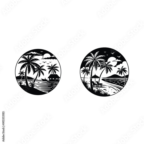 Tropical Beach Scenes Palm Trees Ocean Houses