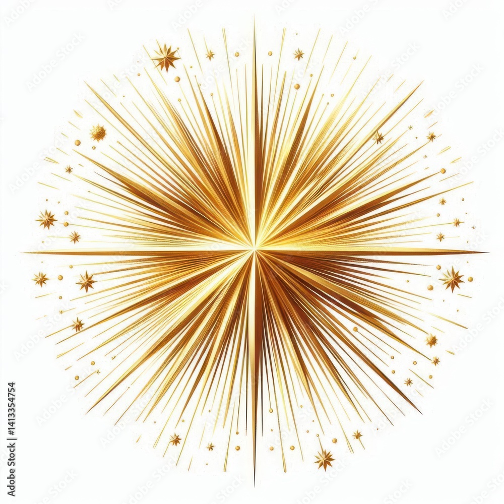 Obraz premium A striking golden starburst design, perfect for adding a touch of elegance and sparkle to any creative project, from holiday themes to luxury branding.