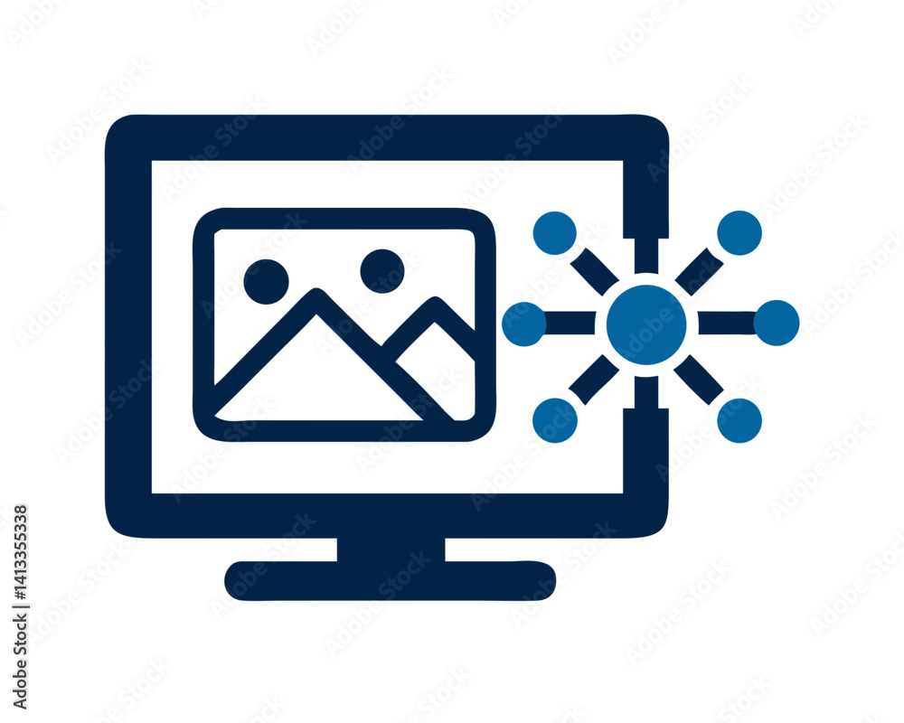 Computer Display with Image Icon and Data Flow Visualization Computer Display with Image Icon and Data Flow Visualization