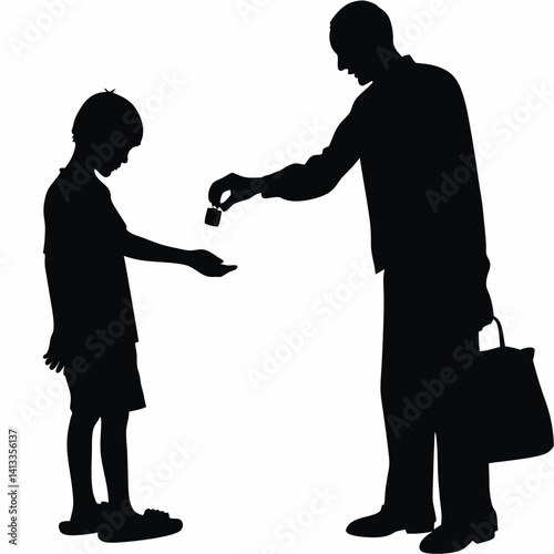 Silhouette of adult handing medication to a child