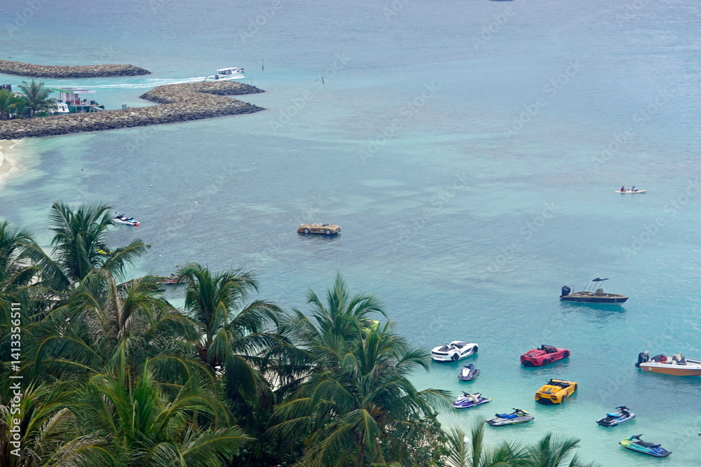 aerial view of Sunny tropical beach paradise on the Maledives