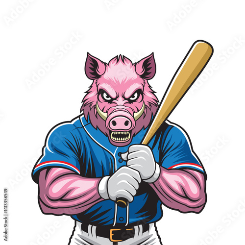 baseball mascot vector illustration wildboar baseball design