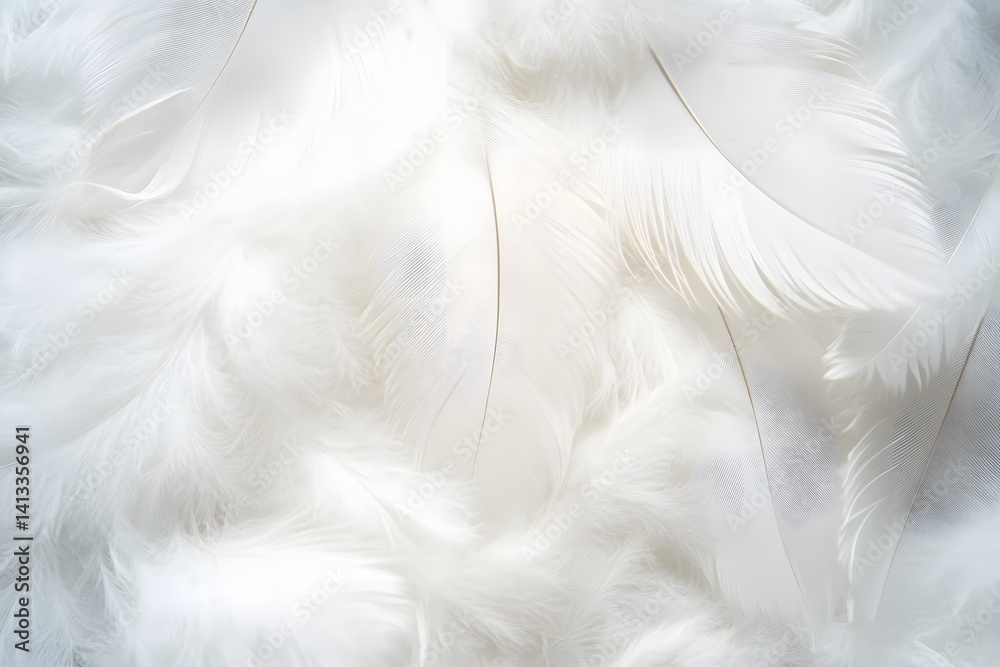 Obraz premium Close-up of soft, white feathers creating a delicate and textured background, ideal for conveying purity, lightness, and elegance