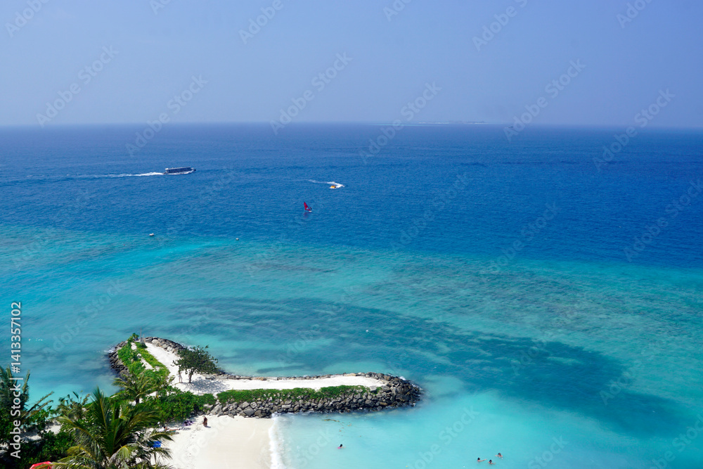 aerial view of Sunny tropical beach paradise on the Maledives