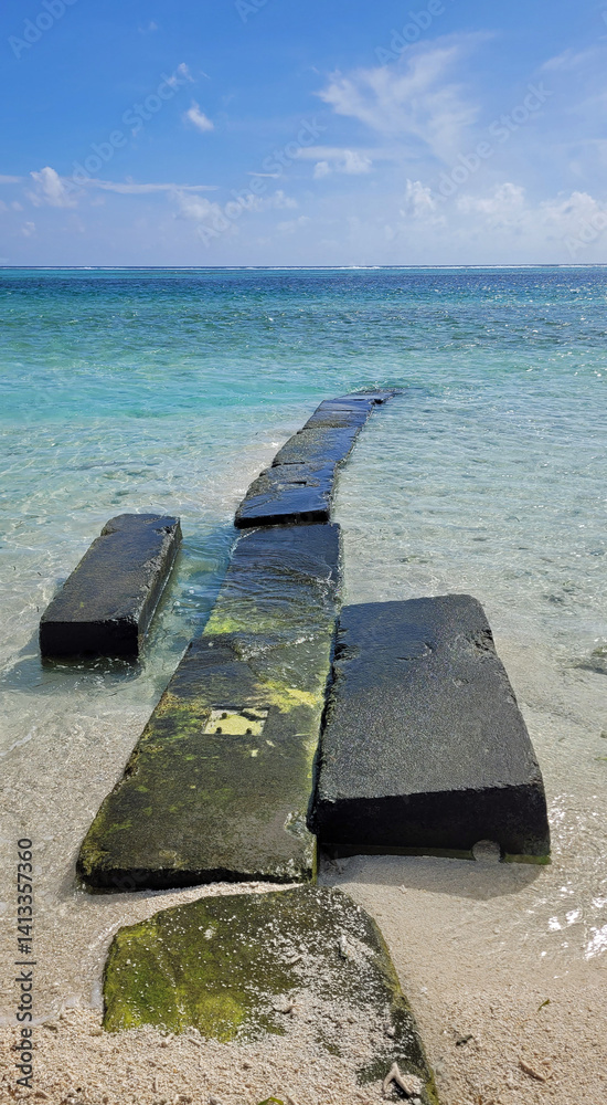 Sunny tropical beach paradise on the Maledives