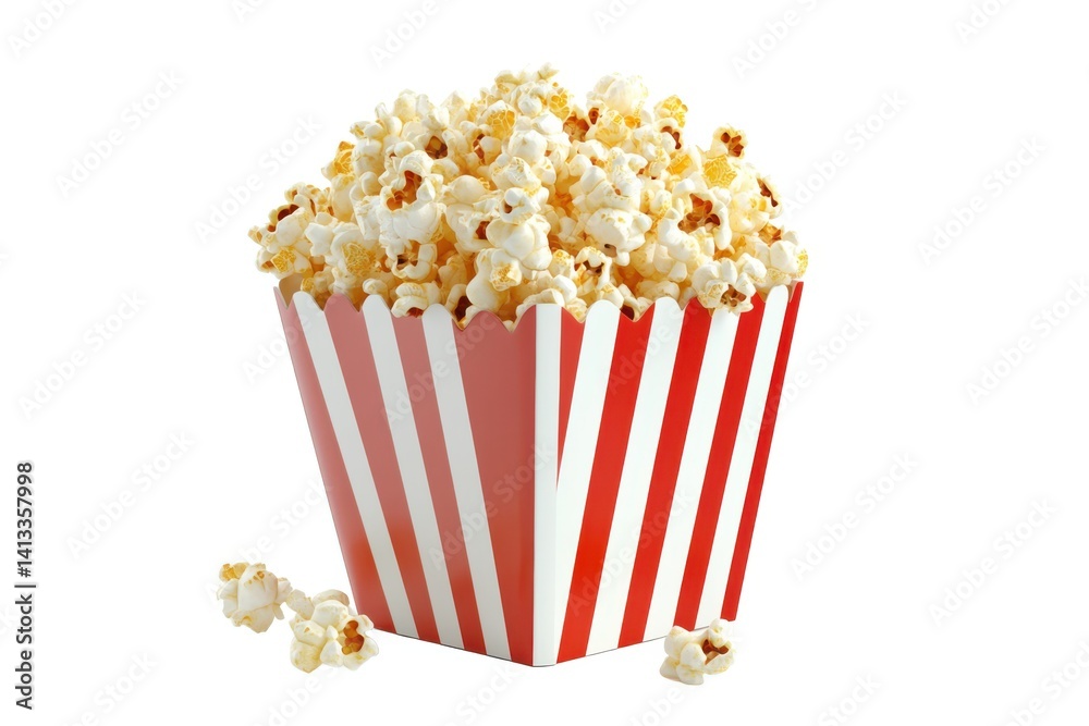 Popcorn in striped container isolated on white background Popcorn in striped container isolated on white background