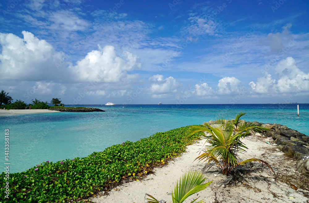 Sunny tropical beach paradise on the Maledives