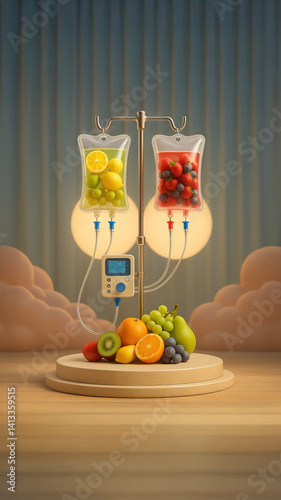 iv drops in serum and podium photo iv drops of berries. Fruits Serum. iv serum bag	