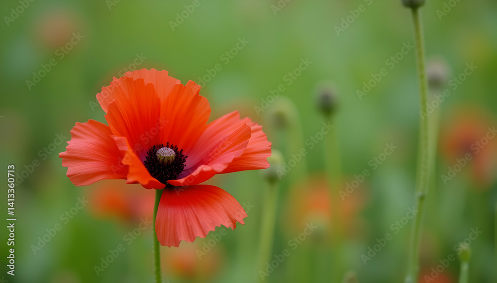 Vibrant Red Poppy Flower in a Green Field Vibrant Red Poppy Flower in a Green Field
