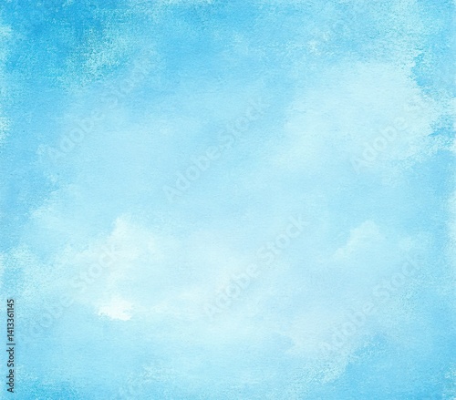 Light Blue Watercolor Texture Background, Hand Painted Aquarelle Azure Gradient Wash