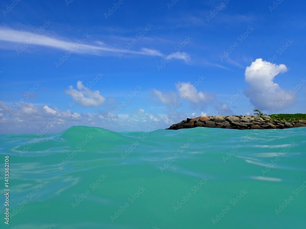 Sunny tropical beach paradise on the Maledives