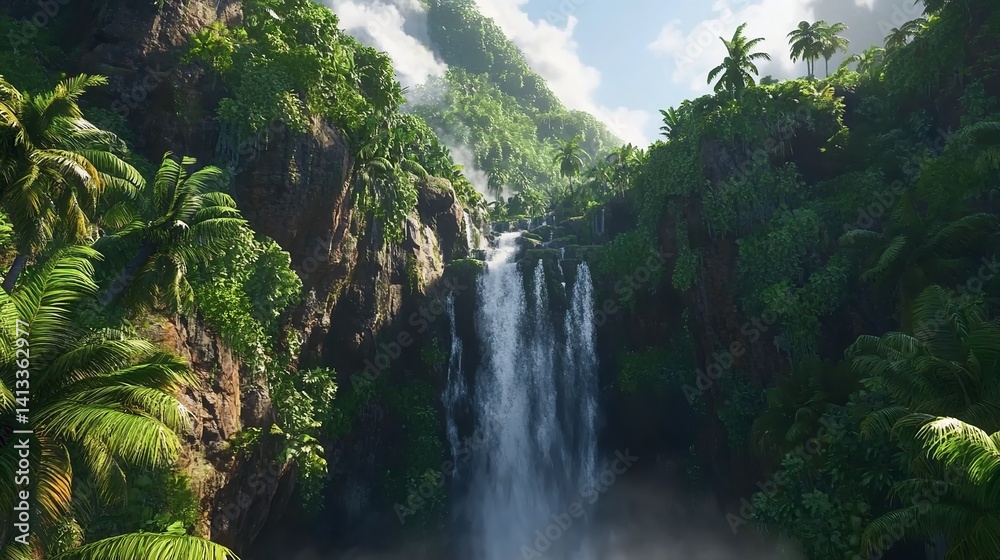 Lush Tropical Waterfall Paradise Stunning Nature Scene Tranquil Green Rainforest Vibrant Foliage Scenic View Exotic Island Escape Beautiful Cascading Lush Tropical Waterfall Paradise Stunning Nature Scene Tranquil Green Rainforest Vibrant Foliage Scenic View Exotic Island Escape Beautiful Cascading