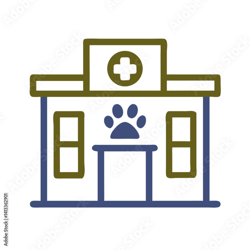 Veterinary clinic building illustration with medical symbol  