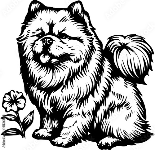 Chow Chow Dog, animal, vector, mammal, sketch, cat, pet, wildlife, nature, dog, illustration, fur, wild, drawing, bear, head, hand drawn, isolated, black, cute, white, shaggy, tail, zoo, beast, domest