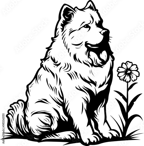 Chow Chow Dog, animal, vector, mammal, sketch, cat, pet, wildlife, nature, dog, illustration, fur, wild, drawing, bear, head, hand drawn, isolated, black, cute, white, shaggy, tail, zoo, beast, domest