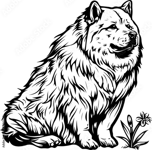 Chow Chow Dog, animal, vector, mammal, sketch, cat, pet, wildlife, nature, dog, illustration, fur, wild, drawing, bear, head, hand drawn, isolated, black, cute, white, shaggy, tail, zoo, beast, domest