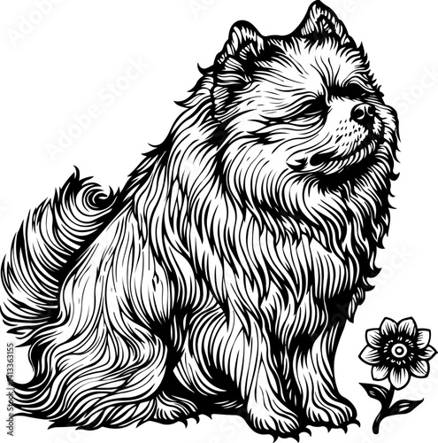 Chow Chow Dog, animal, vector, mammal, sketch, cat, pet, wildlife, nature, dog, illustration, fur, wild, drawing, bear, head, hand drawn, isolated, black, cute, white, shaggy, tail, zoo, beast, domest