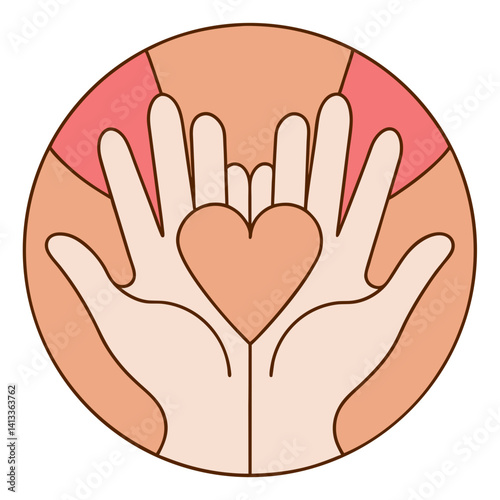 Helping hands with heart held in arms illustration