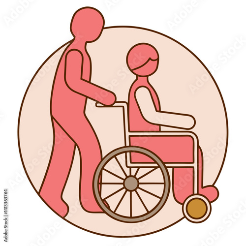  Person pushing wheelchair in flat red style