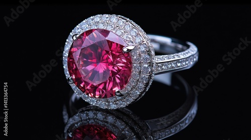 Sparkling ruby ring with diamond halo photo